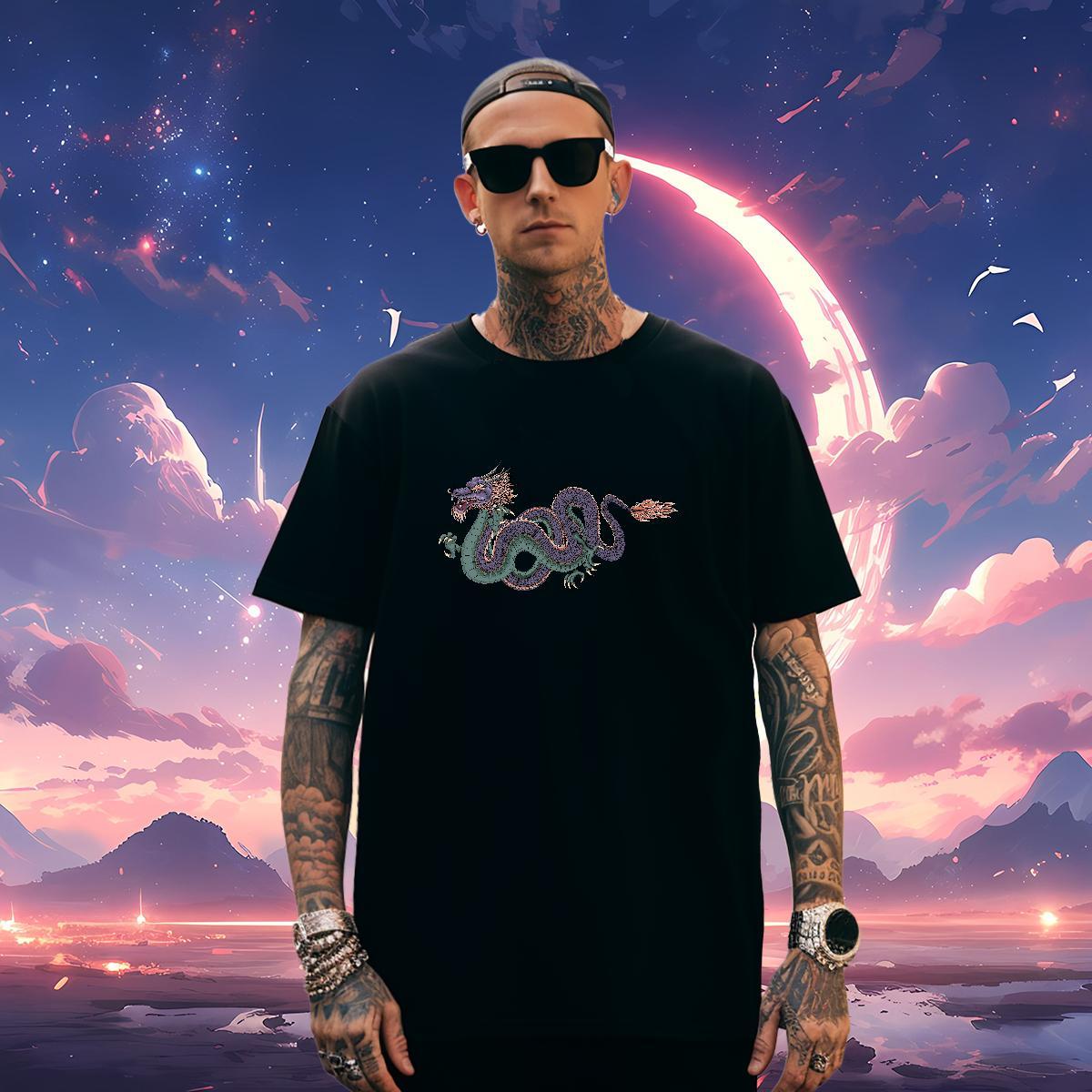 Classic dragon T-Shirts for Men Casual Tshirts 230g 100% Cotton 2024 DIY Breathable Crew Neck Custom Big Size Tees Shirts