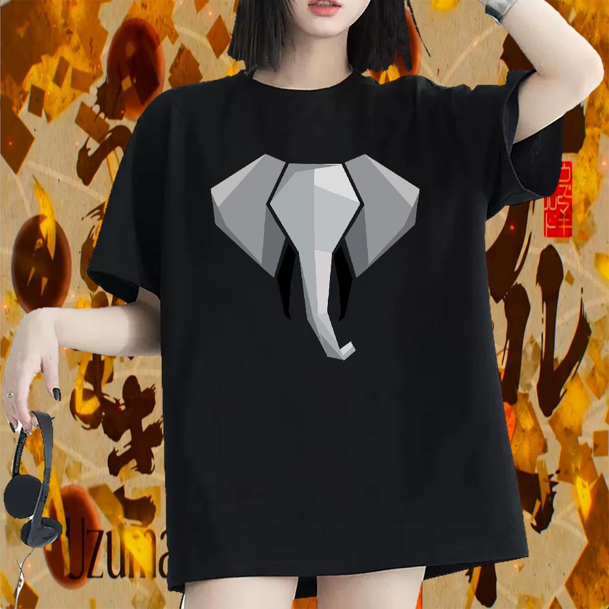 New Arrival T Shirts Women Short Sleeve O-Neck 100% Cotton 230g Woman Tshirt Cartoon Print Elephant Street Wear Popular Clothings