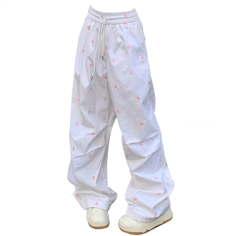 Summer Y2k Parachute White Pants Women Streetwear Fashion Baggy Bows High Waist Casual Sweatpants Hip Hop Slouchy Sport Joggers 240821