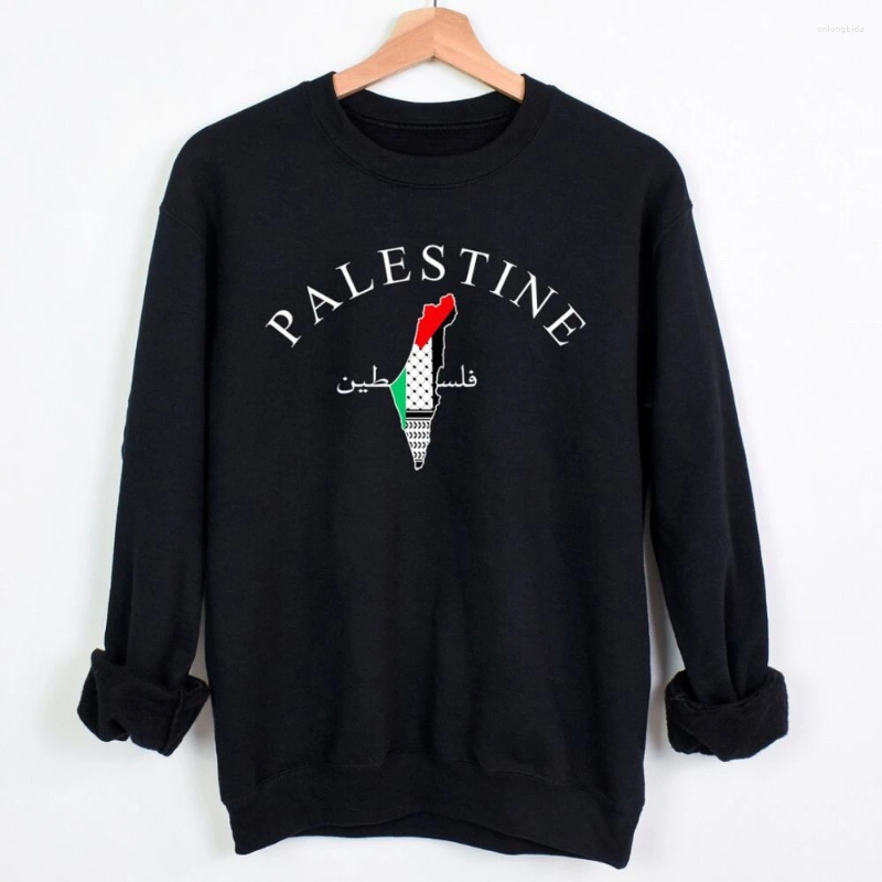 Womens Hoodies Palestine Map Sweatshirt Palestinian Arabic Name Printed Sweater Adult Pullover Crewneck