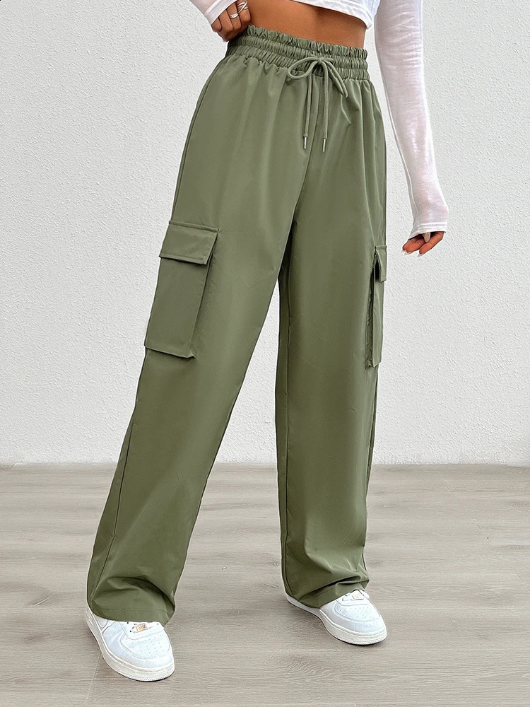 Women Overalls Elastic Drawstring Waist Pants Wide Leg Baggy Trousers Y2k Streetwear Oversize Sweatpants With Pocket 240821