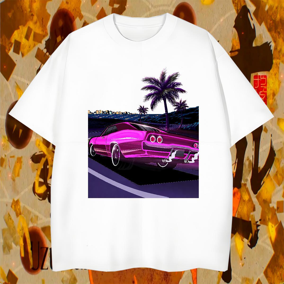 Cool Couples T Shirts Hip Hop Street 230g Pure Cotton Custom Printing Breathable car Man T Shirts Brand Tees