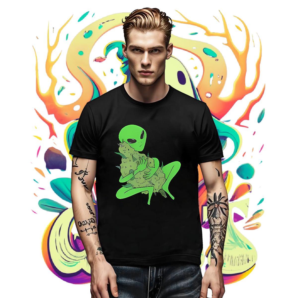 Fashion Design extra-terrestrial Tshirt for Man Woman 230g Cotton T Shirts Men DIY Anime Daily Outfit Breathable Short Sleeve Soft Wear