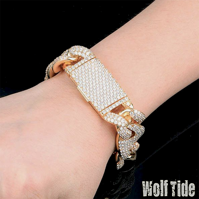 Nuovo In Oro Bianco Da 18K Bling Cubano Gling A Catena Bracciale Cubico-image
