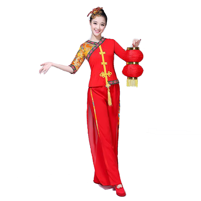 Women Classic Yangko Dance wear red lantern Dance Dress Ancient Chinese National clothes Chinese New Year festival Dance Costume