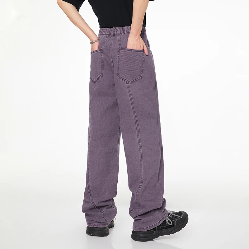 purple loose jeans for mens fashion and leisure fully matched with street highend washing wide leg trailing style 240821