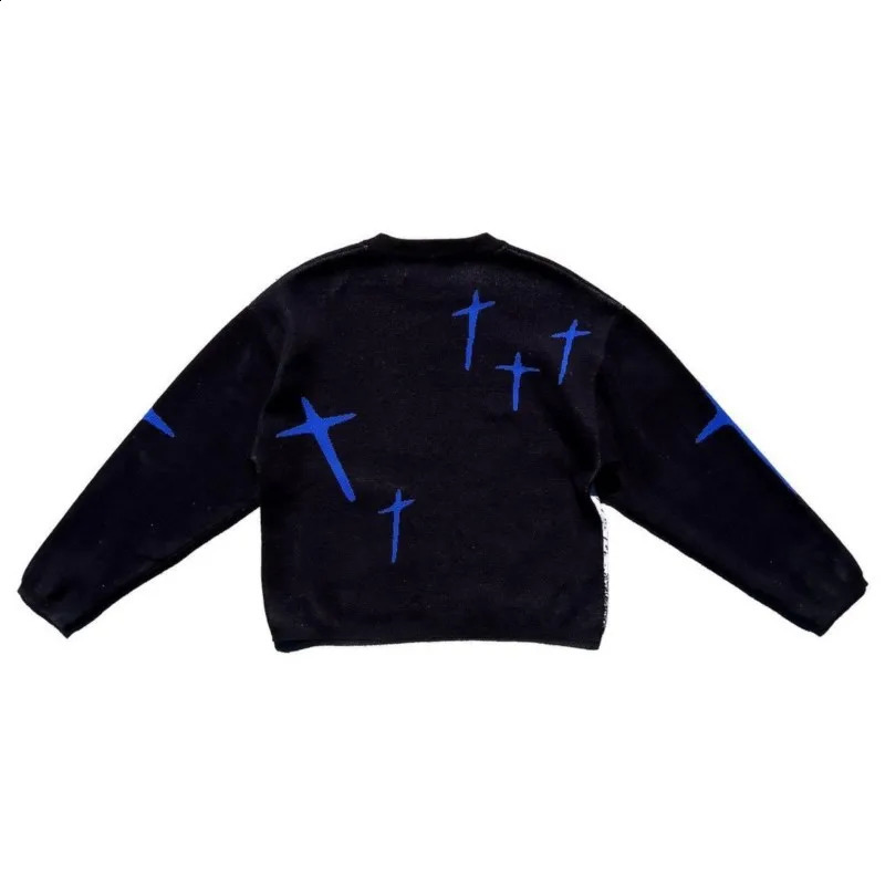 Japanese Kawaii anime pattern printing knitted Oneck womens Pullover Y2K Harajuku streetwear fairy fold loose couple sweater 240821