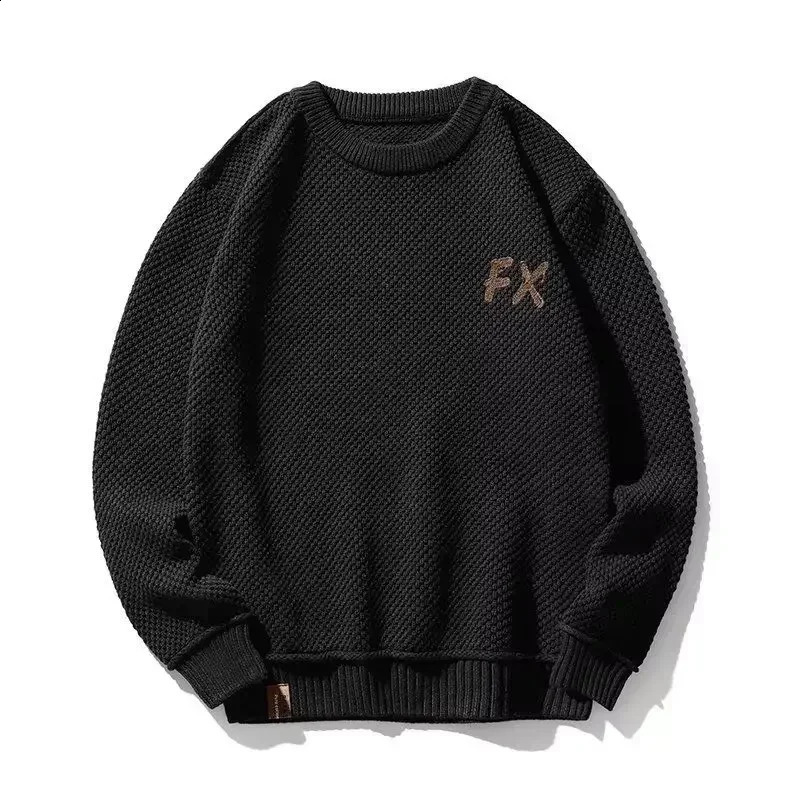 Mens clothing embroidery knitted sweater mens black floral round neck Crewneck Korean fashion ugly heat trend street X 240821