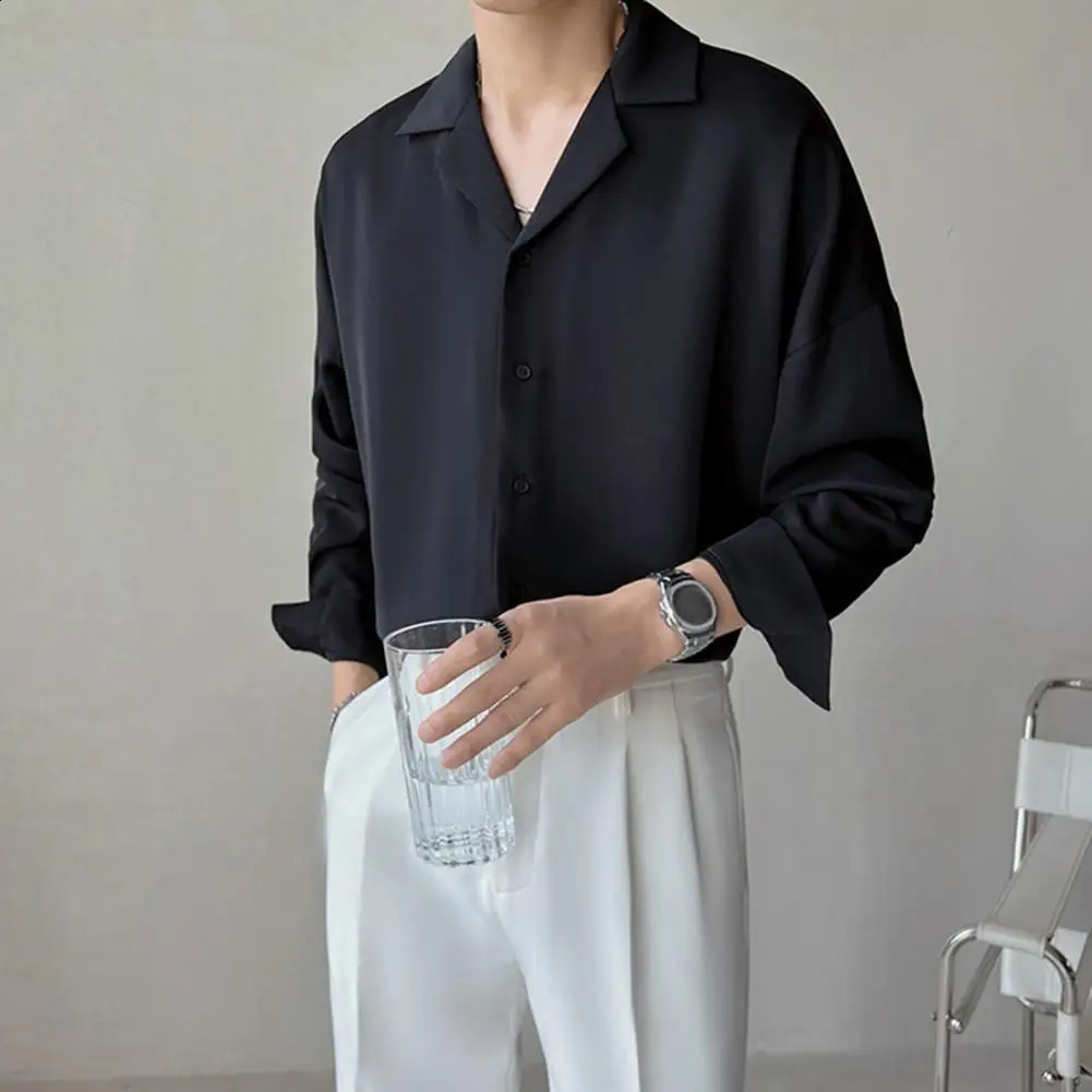 Men Loose Fit Shirt Men Business Shirt Mens Loose Fit V Neck Business Shirt with Long Sleeves Solid Color Formal for Spring 240822