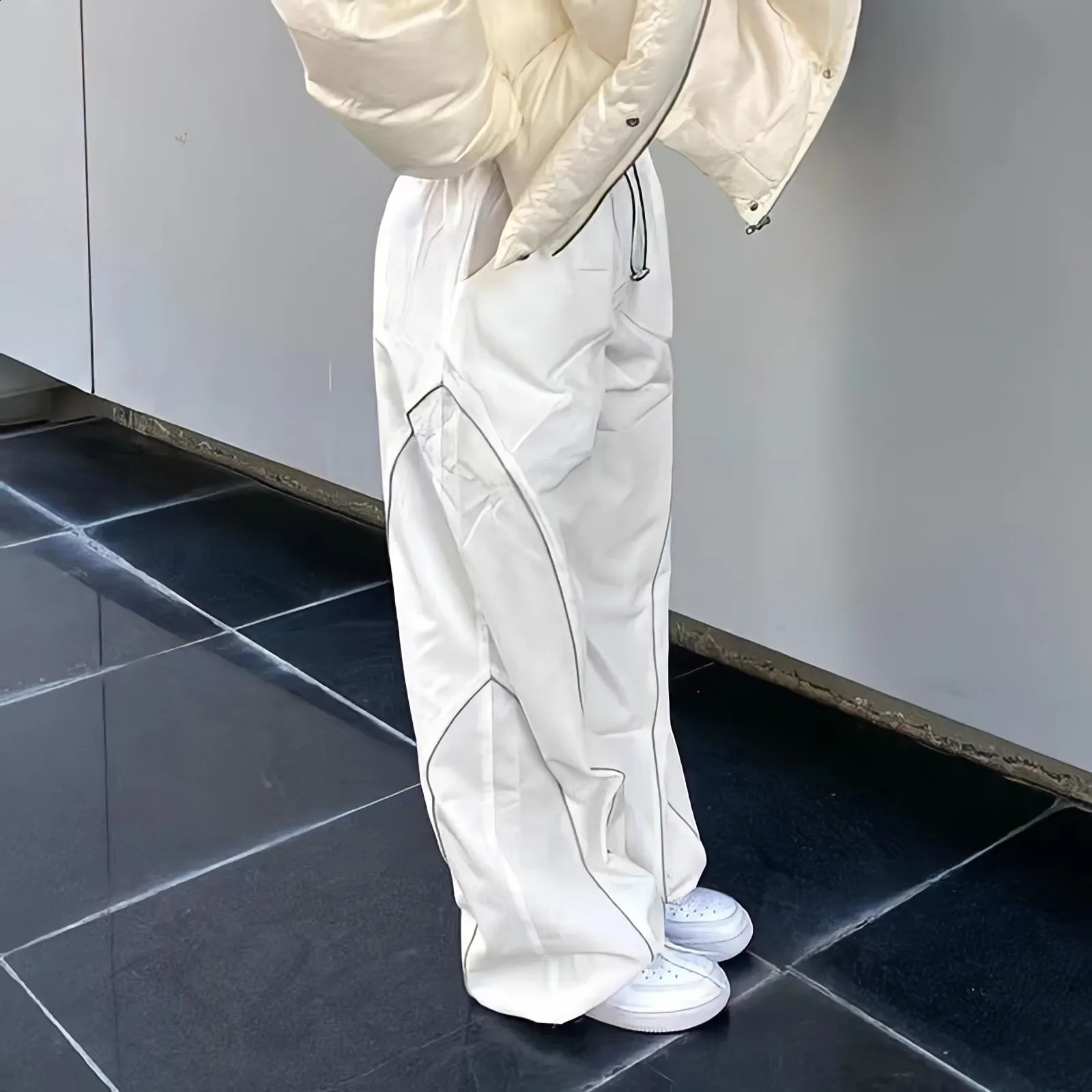 White Pants Women Jogging Y2k Streetwear High Waist Sweatpants Harajuku Fashion Punk Oversize Grunge Casual Wide Leg Trousers 240821