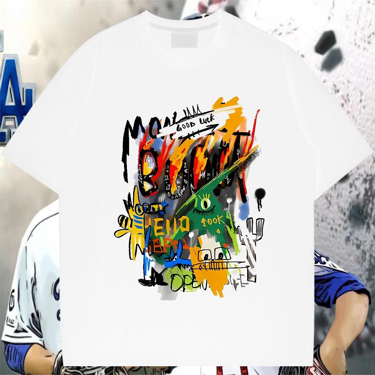 Fashion Casual Tshirt for Man Woman 230g Cotton Daily Wear graffiti Crew Neck Breathable T shirt Brand Custom Cartoon Polos