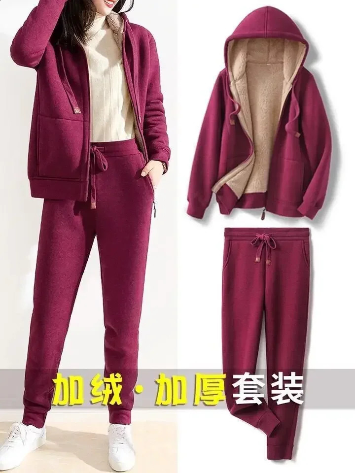 Autumn Winter Women Running Sets Hooded Sweatshirt Suit Pure Cotton Keep WARM Jogging Sweatshirts Oversized Tracksuit 240810