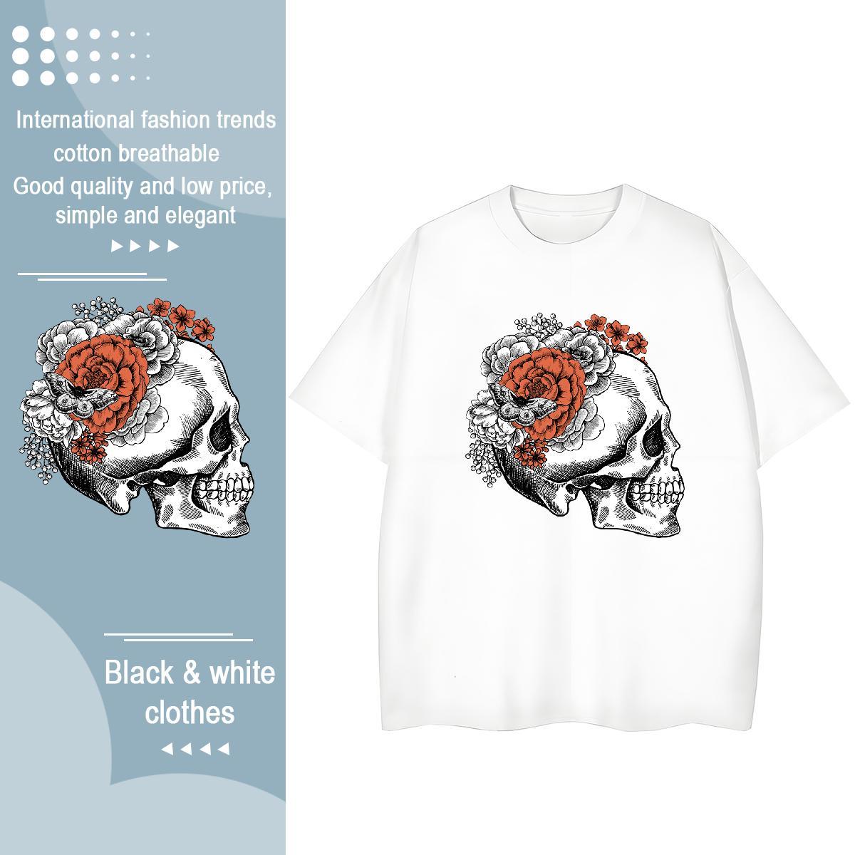 Classic T-Shirts for Women 230g Pure Cotton Crew Neck Breathable High Street Hip Hop flower Women Tees Soft Oversized Tee Shirt