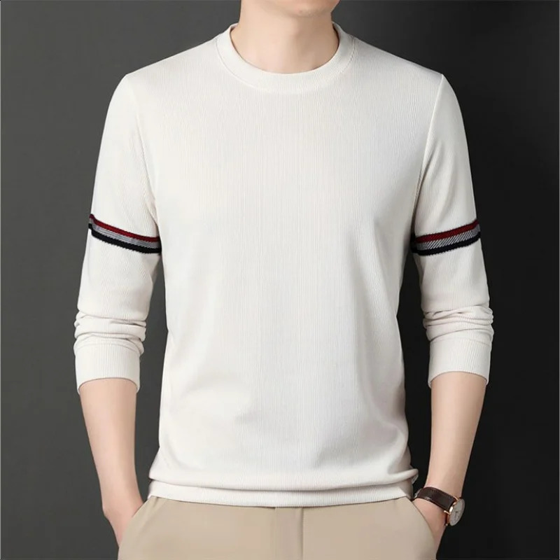 Autumn and winter mens simple long sleeved sweater with Korean stripes business leisure basic knitted bottom zipper top 240821