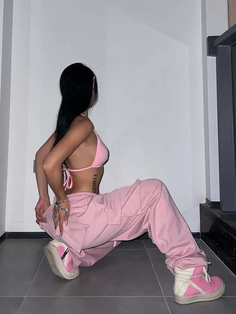Oversized American Style Jogging Dance Sweatpants Women Pink Y2k Hip Hop Streetwear Wide Leg Baggy Pants Casual Sports Trousers 240821