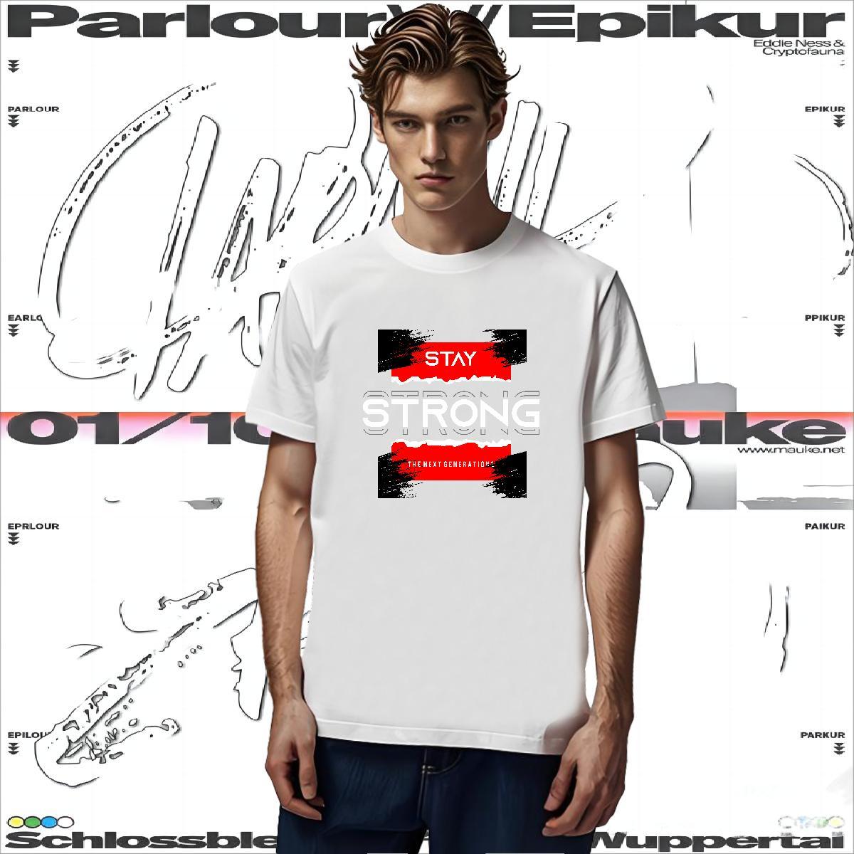 Classic stay strong T-Shirts for Men Street wear Hip Hop Men Tops Tees 230g Pure Cotton 2024 Summer Breathable Short Sleeve Plus Size Cartoon Clothes