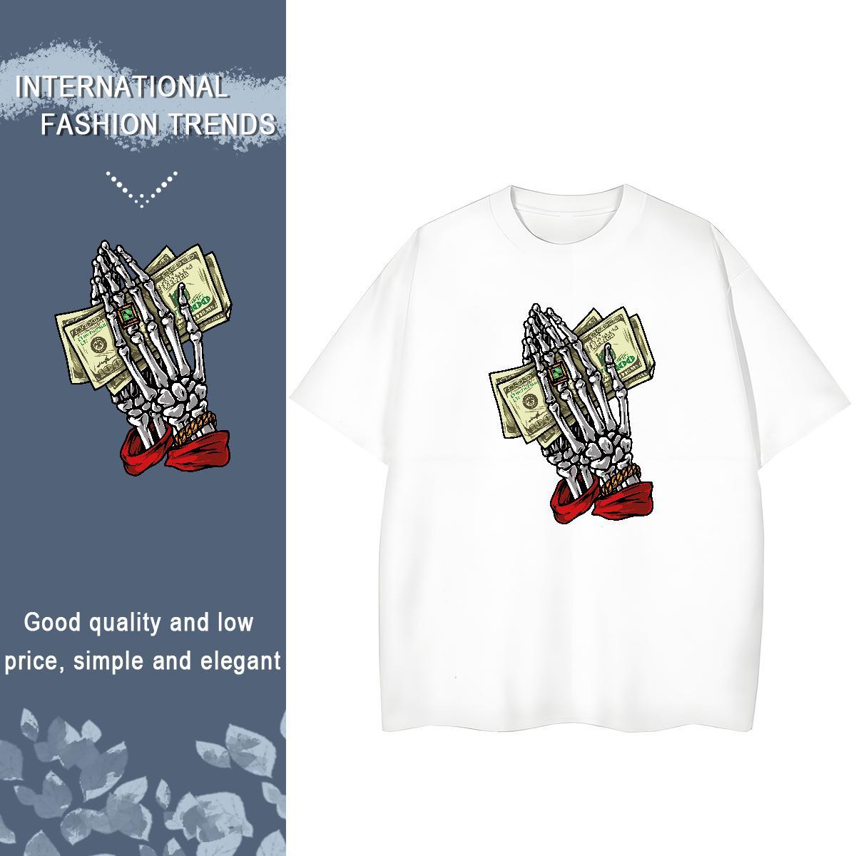 2024 T-Shirts for Women 230g Pure Cotton Breathable Soft Casual Beach skull Lady T shirt Loose fit Custom Printed Tees