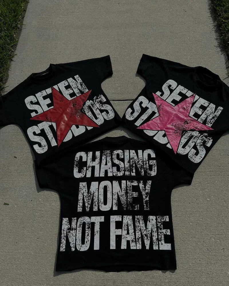 Hip hop trend street style top Letter print cotton round neck short sleeve T-shirt Men Y2k Goth Harajuku fashion couple shirt 240822