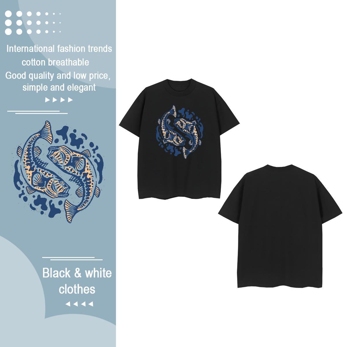 Fashion T-Shirts for Women Round Neck Short Sleeve 230g Cotton Tshirt for Man Woman Custom Cartoon fish High Street Hip Hop Nice Polos