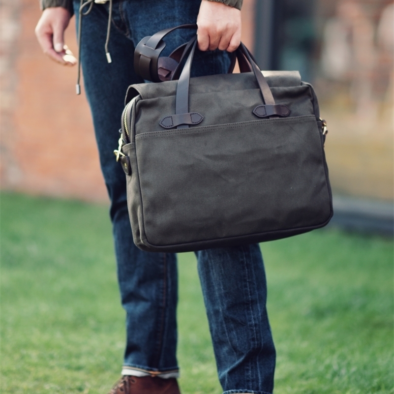Tailor o American Vintage Mens Business Briefcase S ize 40*30*10cm Heavy Duty Oil Waxed Canvas 70256 Tote 15 Computer Bag 240821