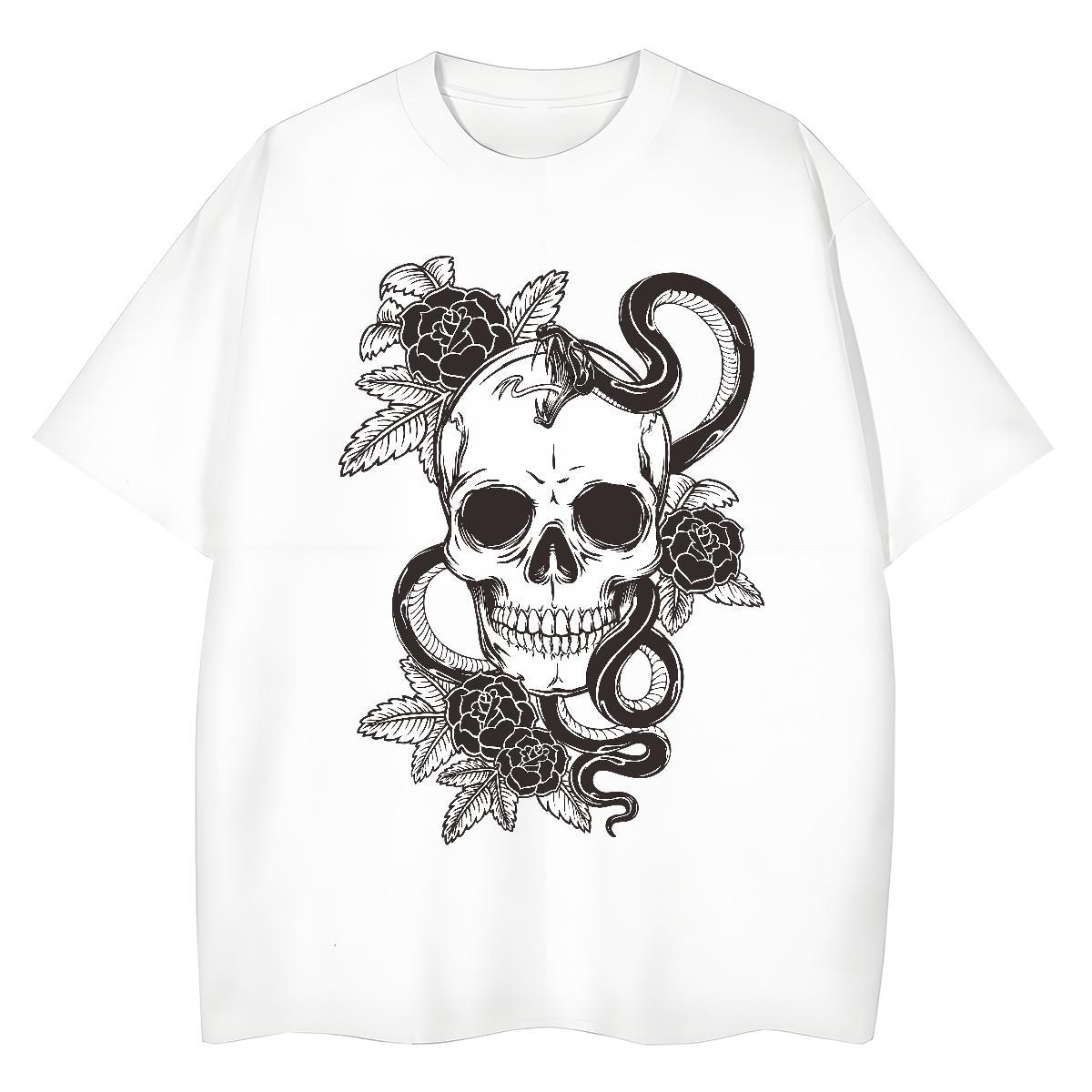 Casual New Woman T Shirts 230g 100% Cotton Short Sleeve O-Neck Home Outdoor skull Women Tshirts Popular Cartoon Print Tee Shirt