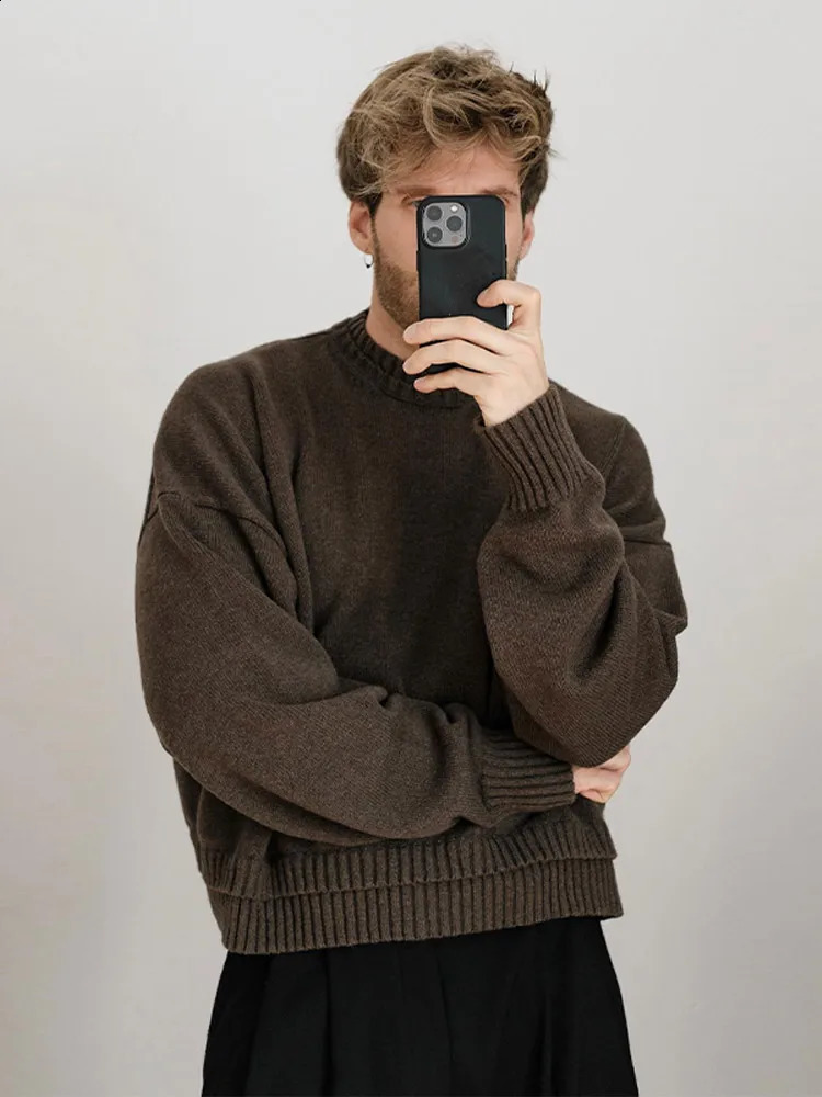 Solid Warm Half Turtleneck Sweater For Male Trendy Long Sleeve Thicken Cashmere Knitted Pullover Autumn Street Knit Jumper 240821