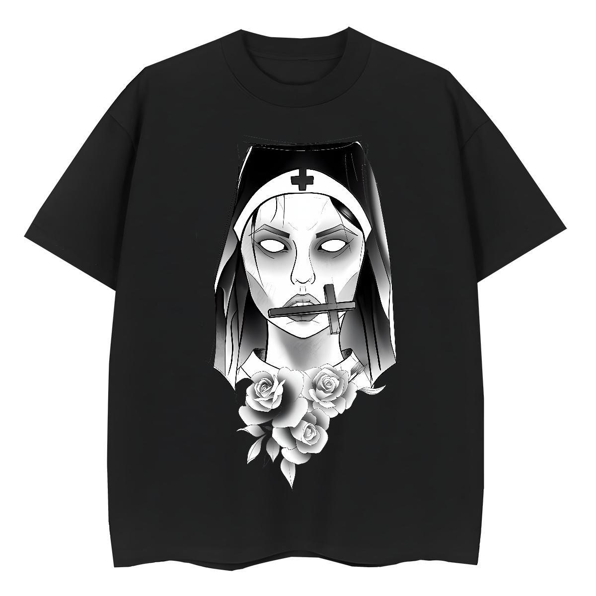 Loose Unisex Tshirts 100% Cotton 230g nun High Street Hip Hop Womens T Shirts Round Neck Short Sleeve Graphic Tees Shirts
