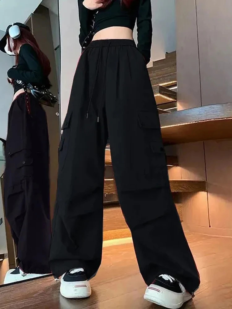 Loose Women Cargo Pants Casual Pockets Pink Student Trousers Y2k Fall 90S Streetwear Female Pants 240821