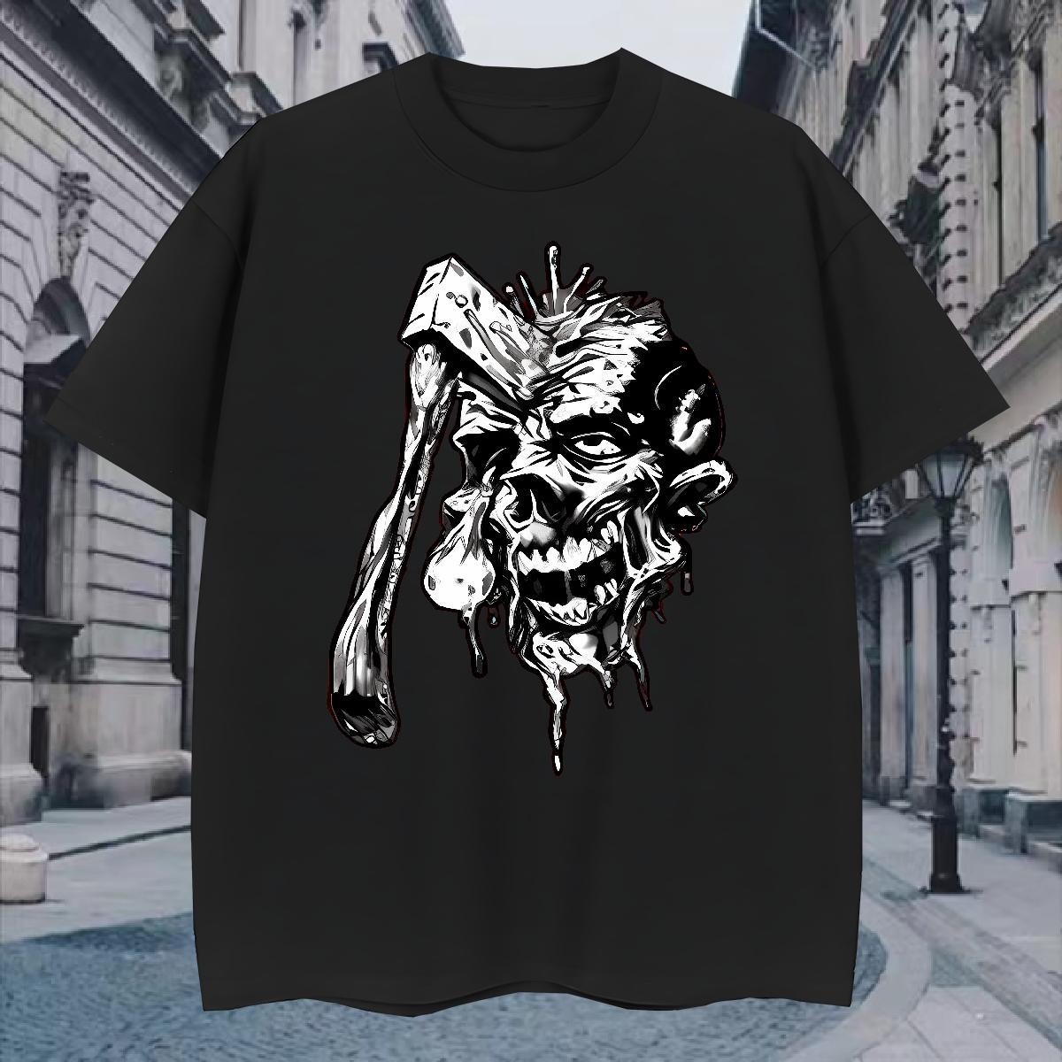 2024 New Men Tees 100% Cotton 230g Street skull Pure Cotton Men T Shirts Classic Black Oversized Tops