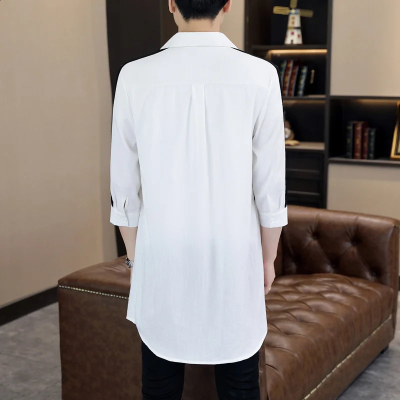 Plus Size Windbreaker Mens Summer Thin Color Blocking Embroidery Coat Long Section Jackets Sunscreen Trench Coats Men Clothing 240822