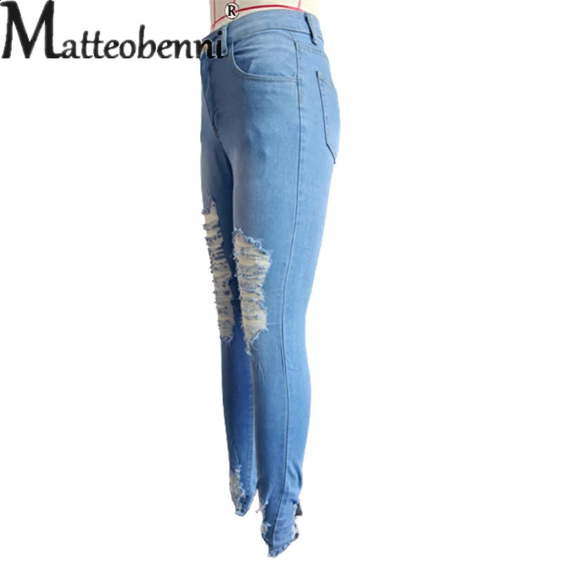 Sexy Hollow Out Broken Holes Tight Pencil Jeans Women High Waist Slim Fit Denim Pants Female Fashion Street Casual Blue Trousers 240821