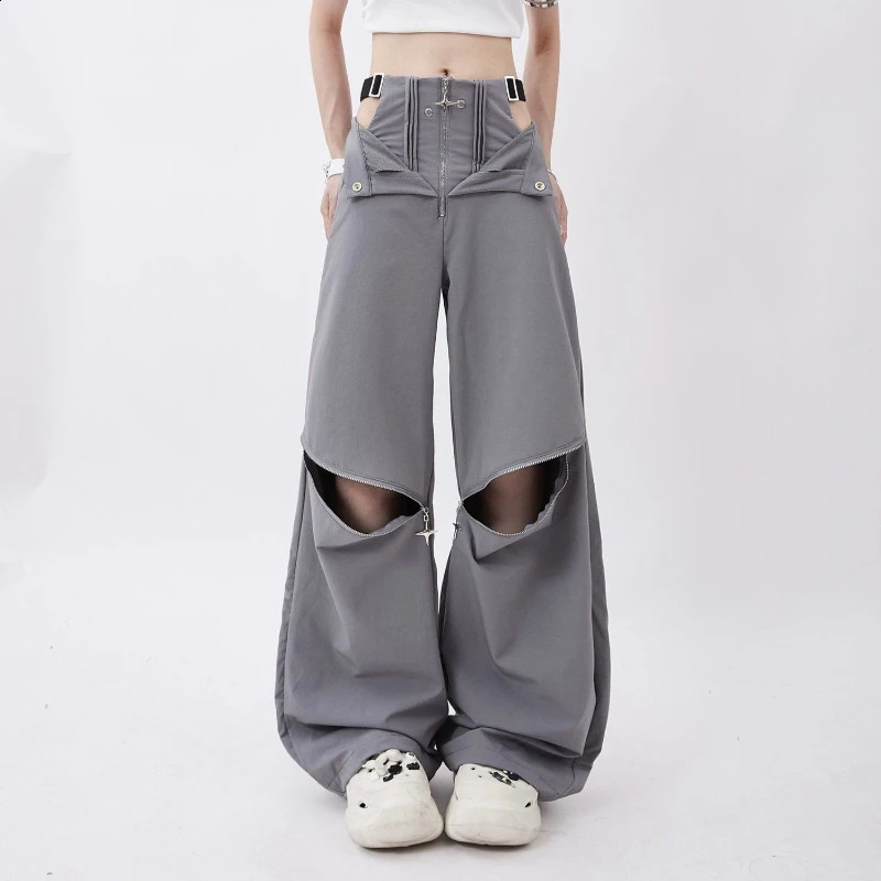 QWEEK Y2K Streetwear Cargo Pants Women Casual Loose Casual Oversize Female Wide Leg Trousers Retro Hip Hop Street Fashion Slacks 240821