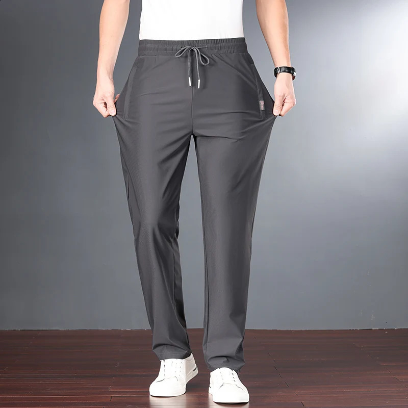 Mens Fashion Casual Ice Silk Sports Pants Outdoor Running Business Large Size Speed Dry Breathable Elastic Pants 240822