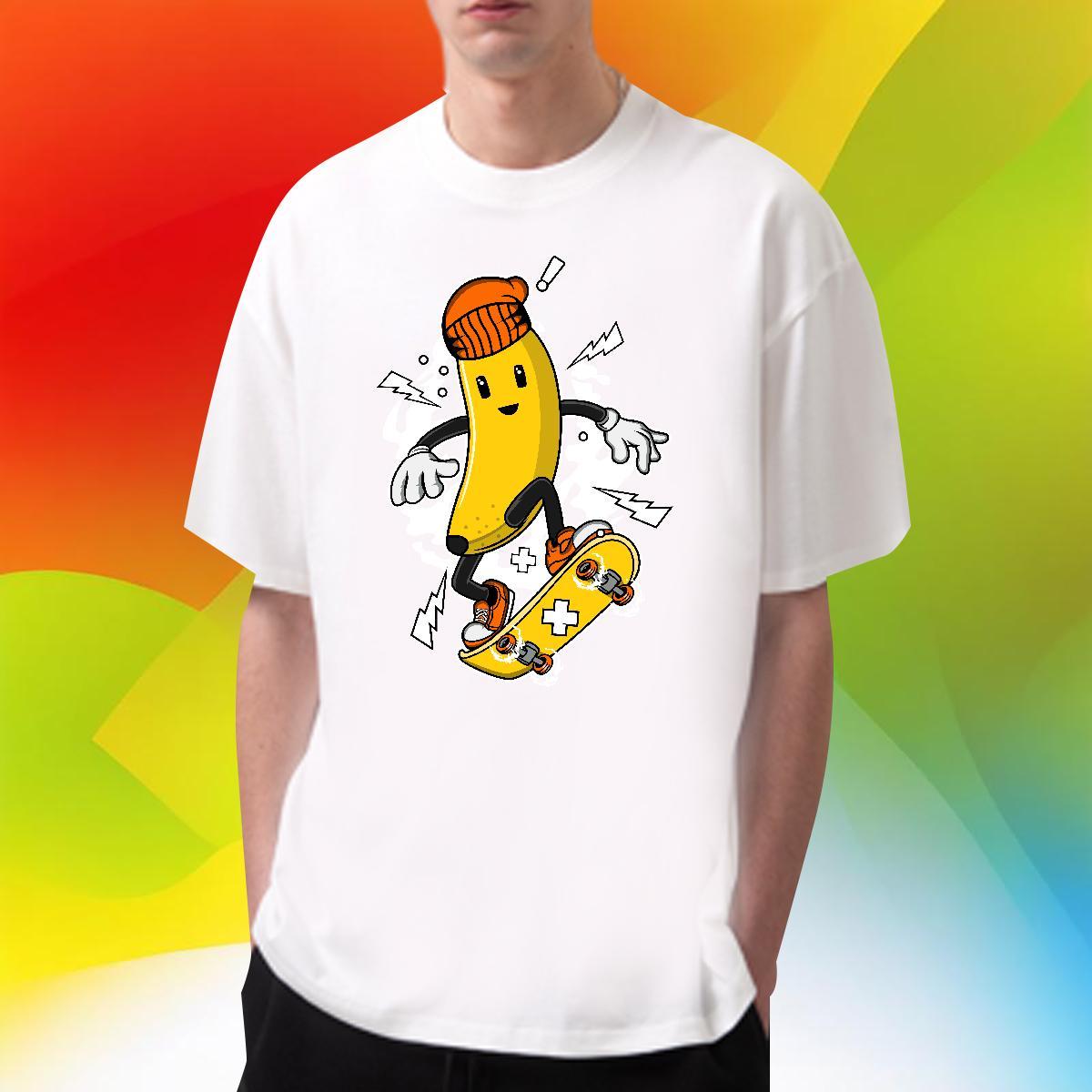 Classic Men Tops Tees Daily Wear 230g 100% Cotton Skull Round Neck Short Sleeve banana T-Shirts for Men 2024 Summer Tops Shirt