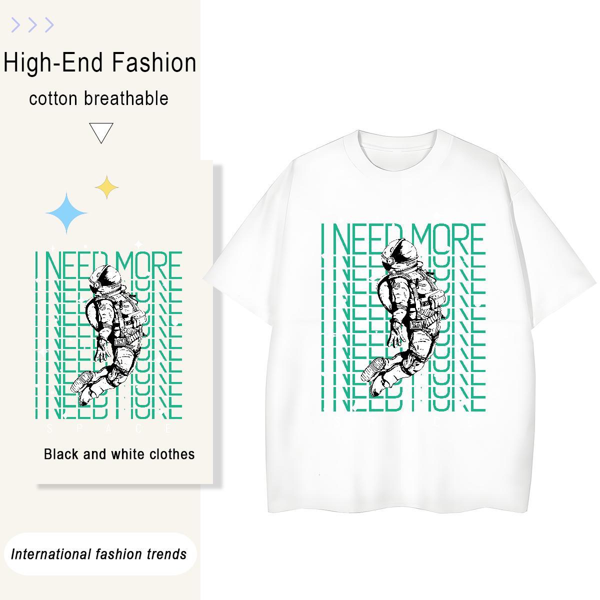 Loose fit Couples T Shirts 230g Pure Cotton spaceman Hip Hop Street Womens T Shirts Crew Neck Breathable White Plus Size Top Tees