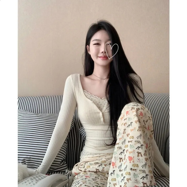 Kawaii Dog Print Pants for Women Y2k E-Girl High Waist Drawstring Flare Spring Straight Loose Wide Leg 240821
