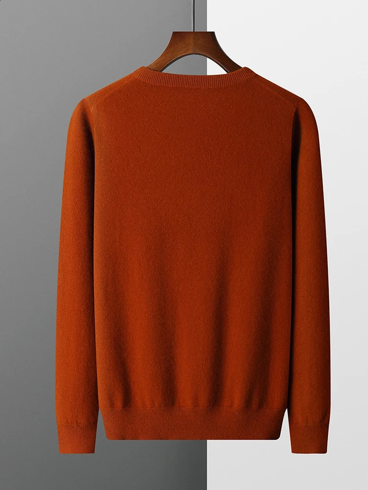MVLYFLRT 100% Pure Merino Wool Sweater Mens Round Neck Pullover Top Autumn Winter Thin Solid Color Versatile Basic 240821