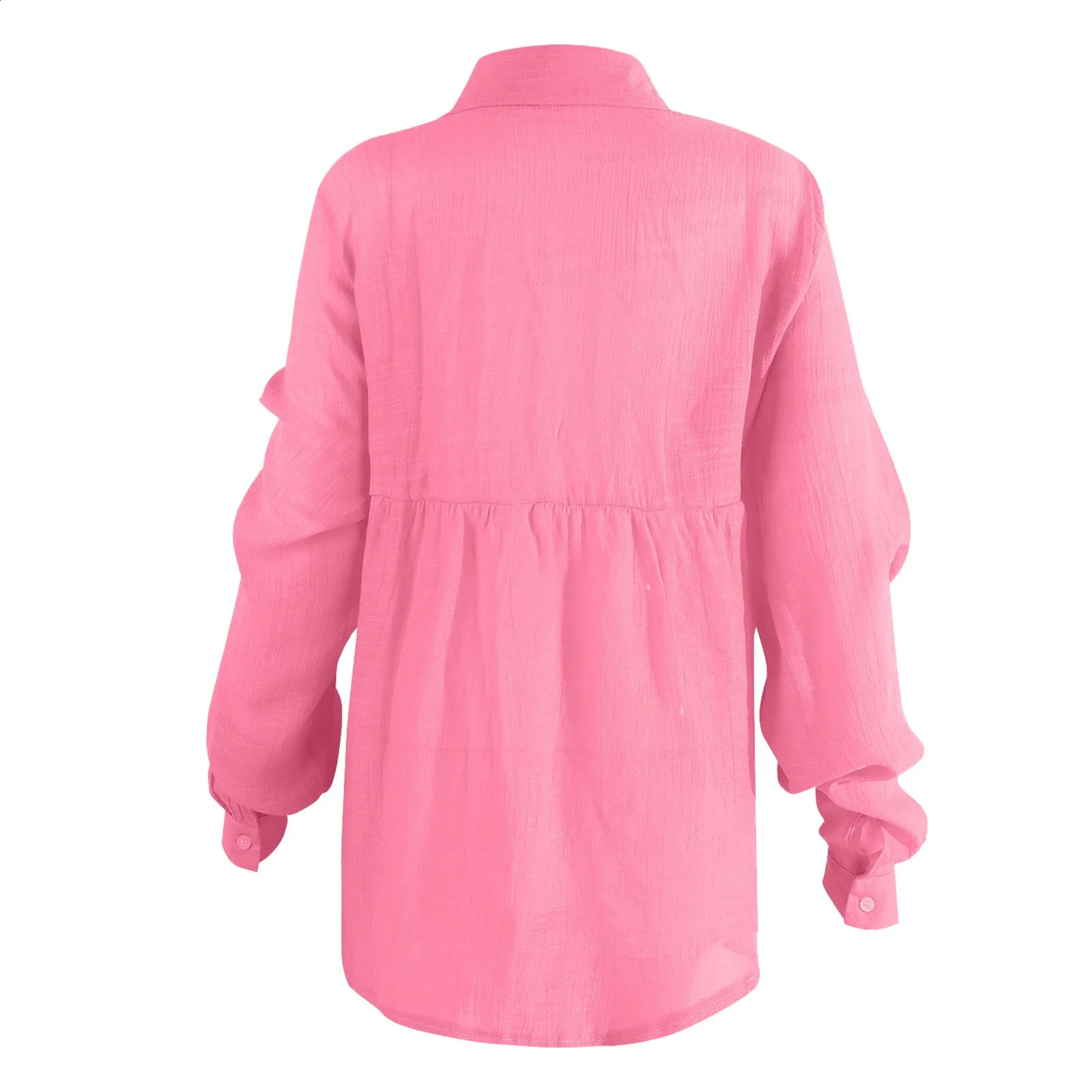 Womens fashionable long sleeved lapel shirt solid color Vneck breathable straight leg summer workplace top 240822