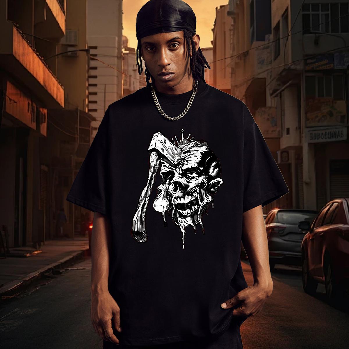 DIY Customized Tshirt for Man Woman 230g Cotton Street skull O Neck Short Sleeves T Shirts Men Cool Custom Big Size Clothings