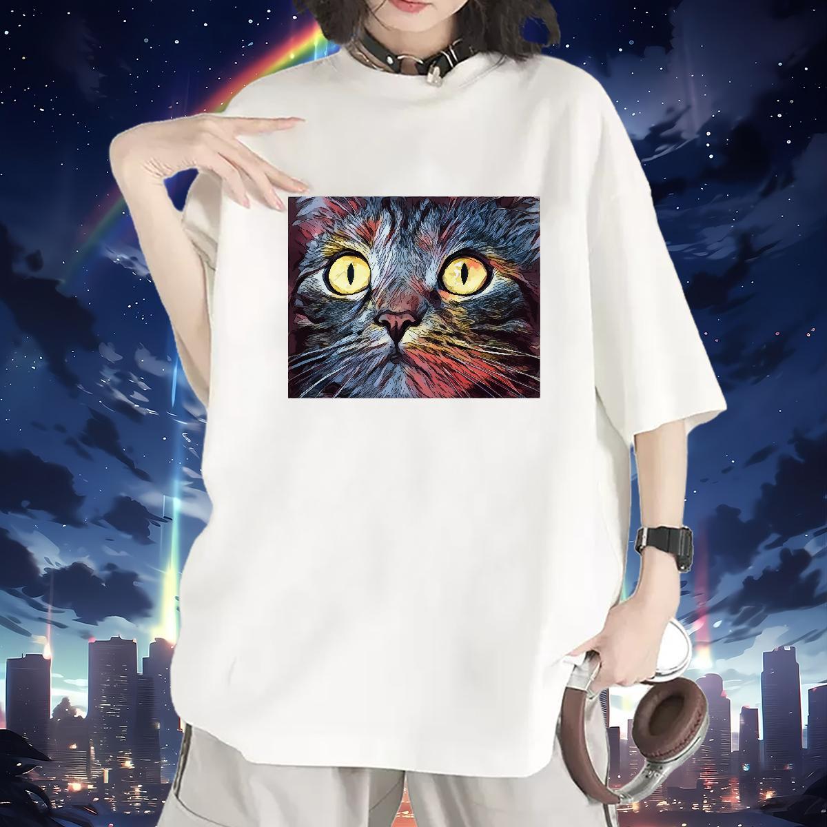 2024 Casual Women T Shirts O-Neck Short Sleeve 230g Pure Cotton Couples T Shirts DIY Anime cat Daily Wear Free Shipping Tee Shirt