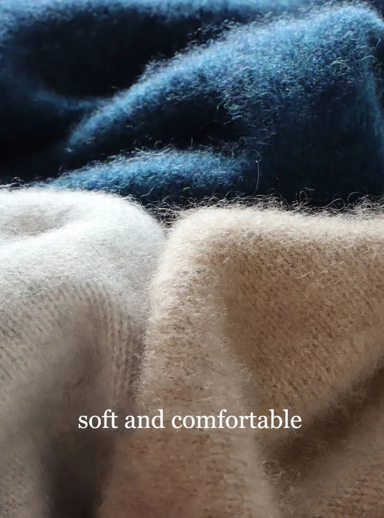 Mens mink cashmere sweater Oneck floral knit oversized winter style long sleeved high neck jumper 240821