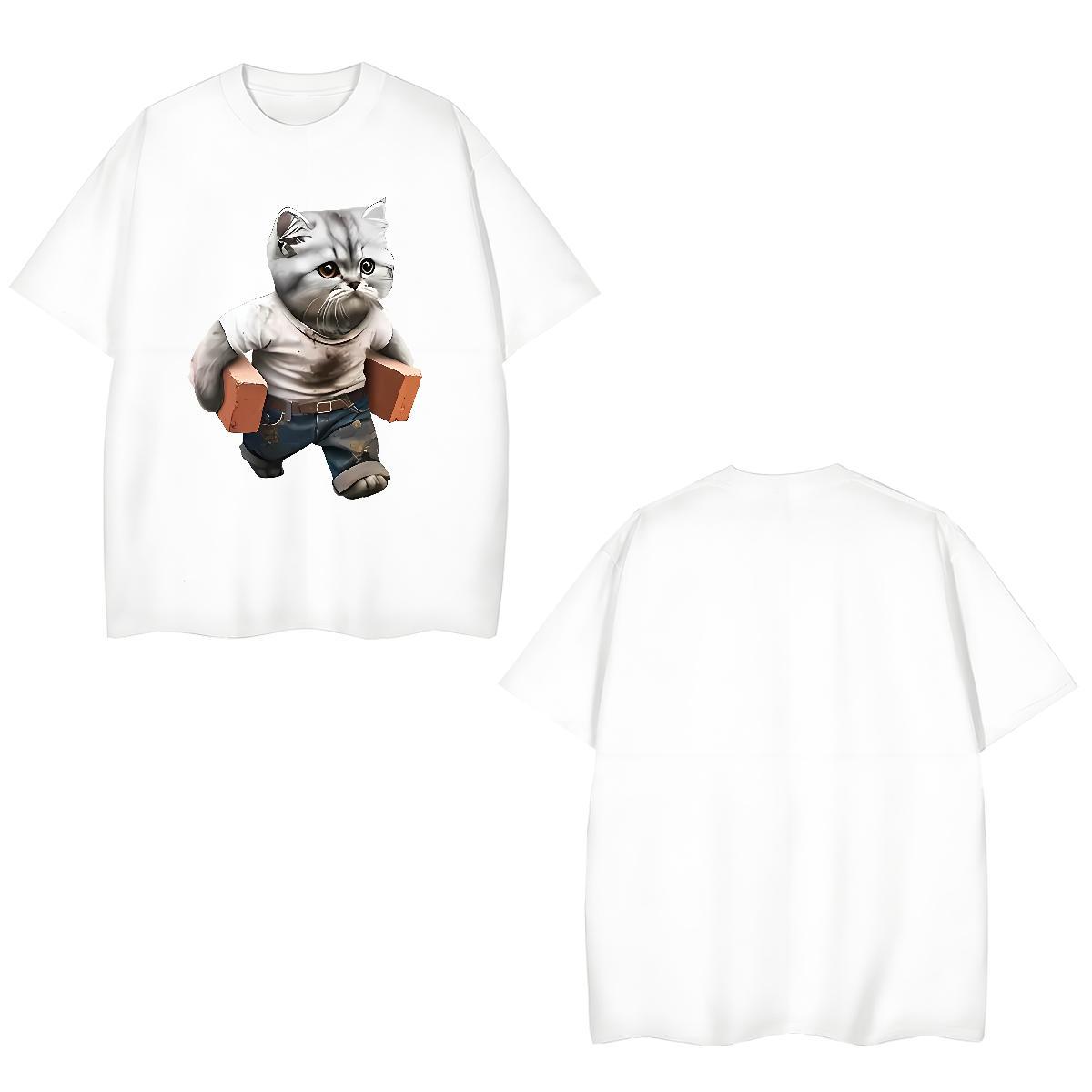 Unisex T-Shirts cat Breathable Casual Customized Print 100% Cotton 230g Couples T Shirts Classic Casual Wear