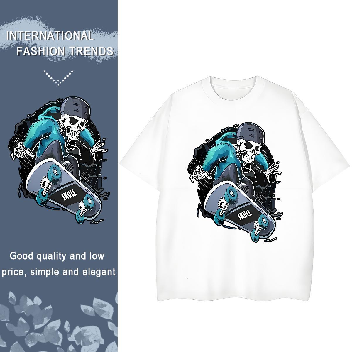 Fashion Woman T Shirts 230g Pure Cotton Comfortable Casual skull Women Tshirts Unisex White Plus Size Polos