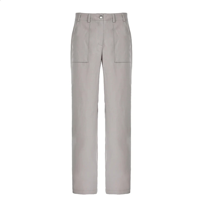 IAMTY Vintage Multi Pockets Cargo Pants Grey Wide Leg Straight Sweatpants Y2K Streetwear Loose Trousers Chic Bottoms Women 240821