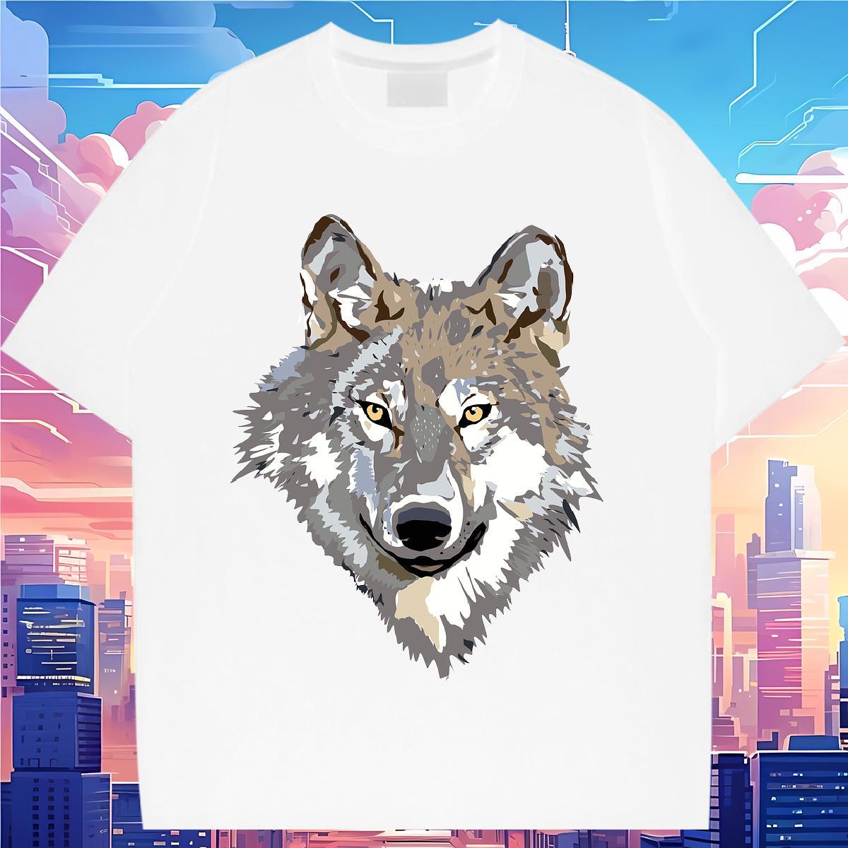Fashion Casual T Shirt For Woman O-Neck Short Sleeve 230g 100% Cotton Unisex Tshirts Skull wolf Daily Outfit Loose Tees Shirts