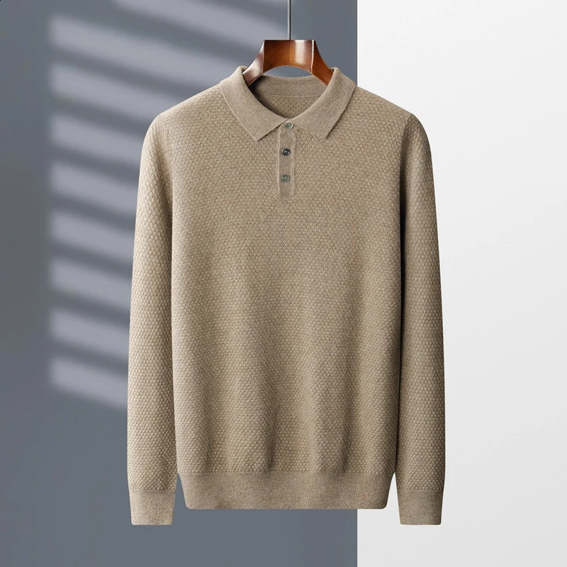 ZOCEPT 100% Cashmere Mens Sweater Winter Collar Knitted Pullover Solid Long Sleeve Polo Soft and Warm 240821
