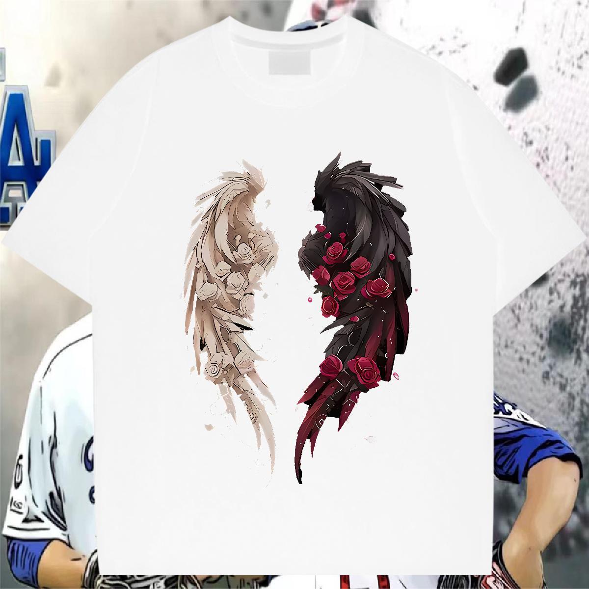 Classic Tshirt for Man Woman 100% Cotton 230g Hip Hop wing Crew Neck Breathable T Shirts Men Wholesale Custom Cartoon Tees Shirts