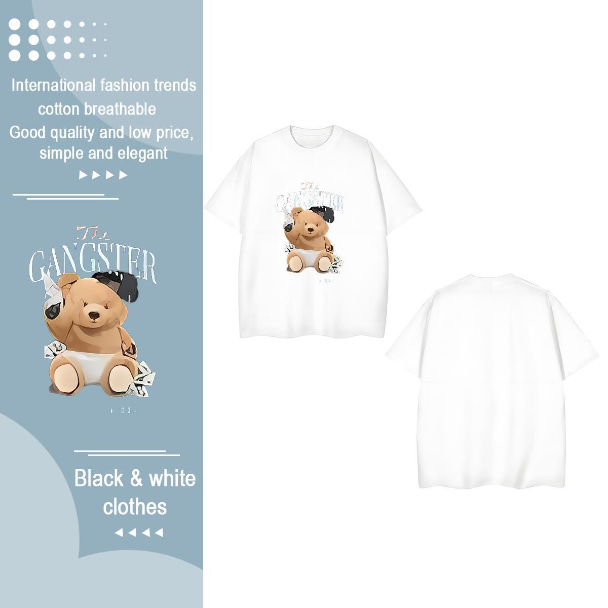 2024 Casual T-Shirts Short Sleeve O-Neck 100% Cotton 230g Women Tshirts Anime bear Sports Street Wear Female Top Shirts