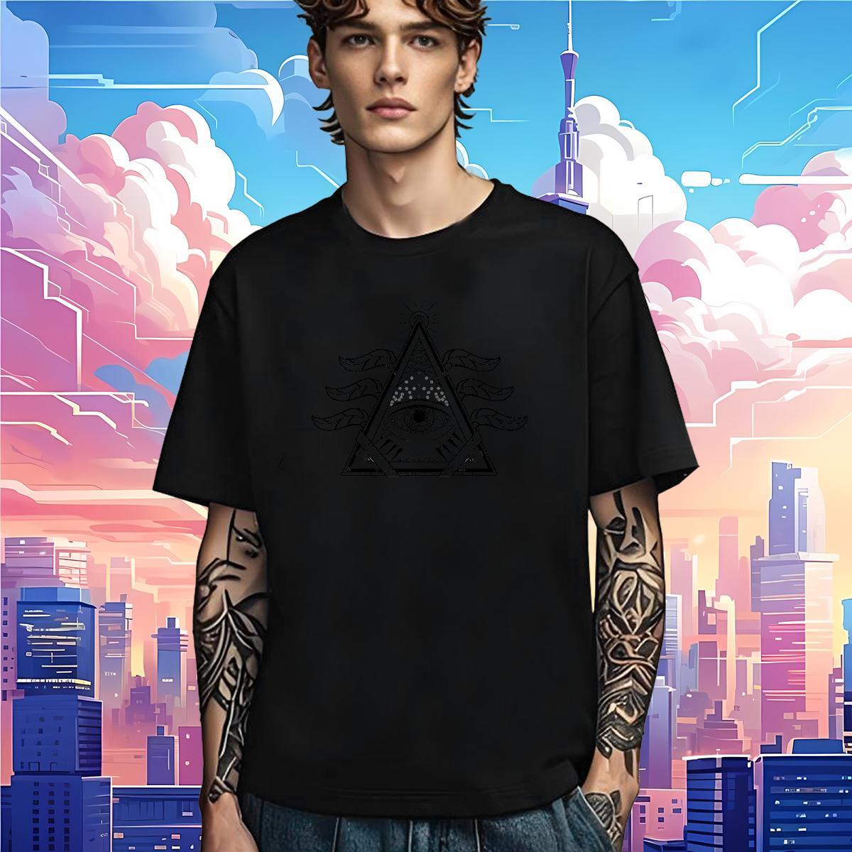 Brand Mens T Shirts 230g 100% Cotton eye of the devil Casual Black White Breathable Short Sleeve Men Tees DIY Clothes