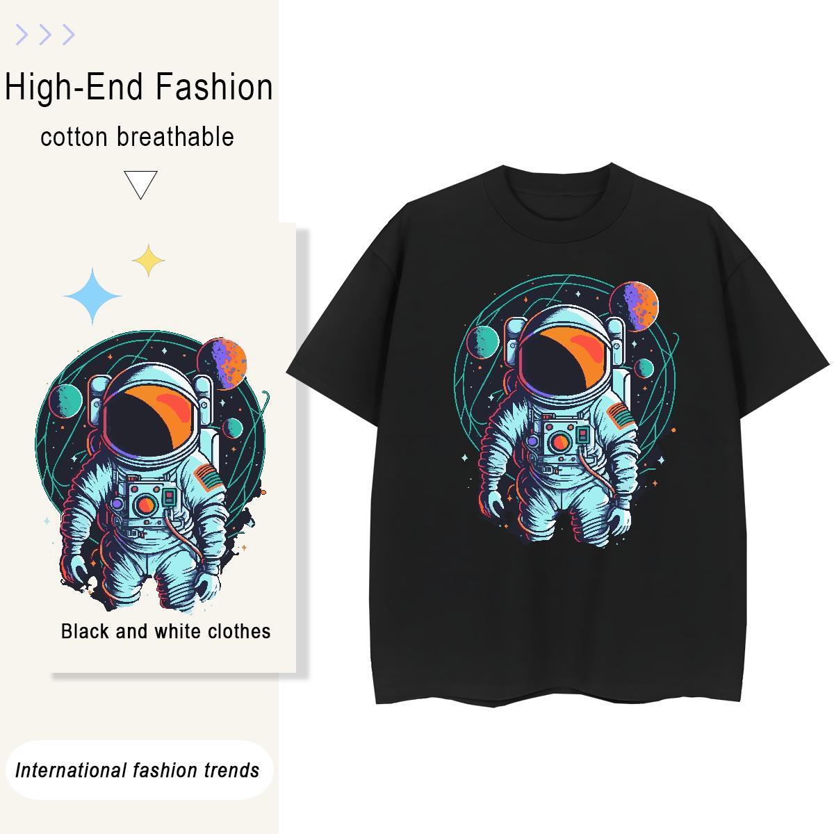 Female Womens Tshirts 230g Pure Cotton cosmonaut Hip Hop Street Women T Shirts Breathable Crew Neck Custom Printing Tops Shirt